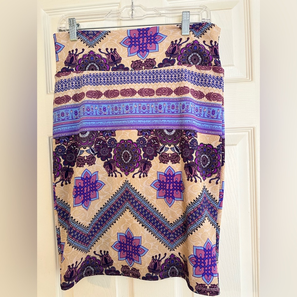 LuLaRoe Beige Skirt with Purple and Blue Floral Pattern